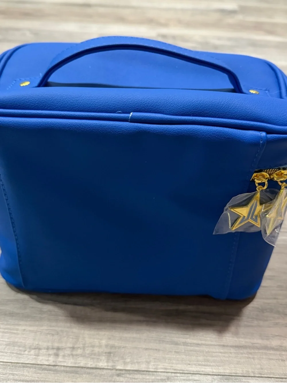 Jeffree Star Cosmetics Dark‎ Blue Zip Train Case Travel Makeup Bag Gold Zipper